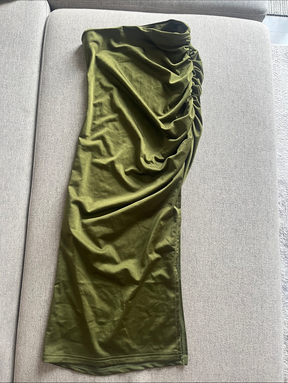 SHEIN Olive Green Ruched Side Midi Skirt